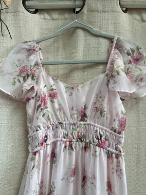 Floral Chiffon Flounce Sleeve Shirred Midi Dress Small thumbnail 12