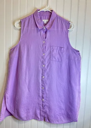 J. Jill Purple women Sleeveless Button-Down Shirt. 100% Silk thumbnail 1