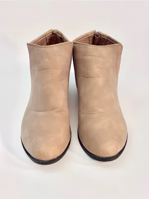 Women's Beige Suede-Look Ankle Booties with Low Block Heel thumbnail 5