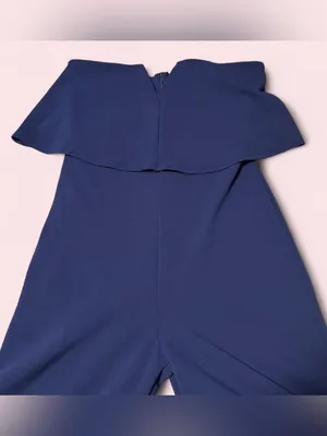 Lulu's Strapless Navy V-Notch Wide-Leg Jumpsuit thumbnail 4