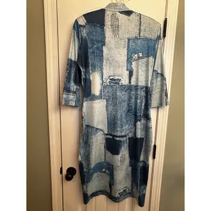 Women’s 2XL Blue Denim Patchwork Print Quarter Zip Midi Dress 3/4 Sleeves Casual thumbnail 15