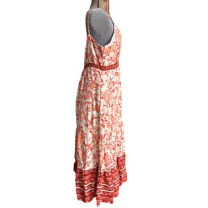 RACHEL ZOE Coral Linen Blend Tiered Maxi Sun Dress thumbnail 3