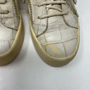 Giuseppe Zanotti Sz 5 EUR 36 Croc Embossed Leather High Top Sneakers Cream Gold thumbnail 4