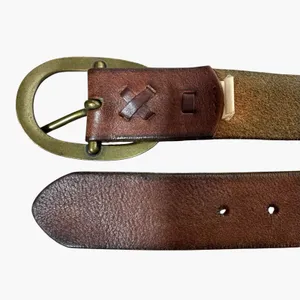 Mossimo Denim VTG Mossimo Supply Co Leather Belt Oval Brass Buckle Brown Cottagecore Western thumbnail 5