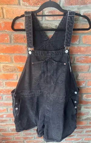 NWT Old Navy Black Denim Short Overalls thumbnail 1