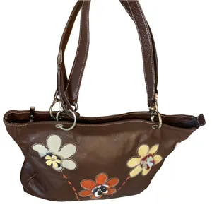 Arte Piel Brown Handcrafted W/Applique Flowers Leather Tote Shoulder Bag thumbnail 9
