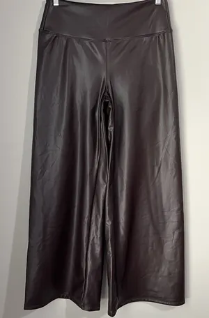 Halara Faux Leather Wide Leg Pants Womens Large High Waisted Chocolate Brown NWT thumbnail 1