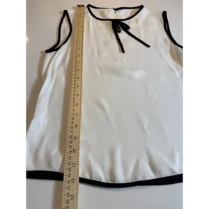 Zara Women White Blouse Black Contrast Trim Tie Neck Sleeveless Size S thumbnail 4