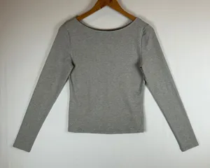 nuuds Womens Long Sleeve Ribbed Boat Neck Top Grey Heather WS-1241 Size M thumbnail 1