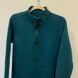 L.L. Bean Womens Quilted Quarter-Zip Pullover Teal Blue Fleece Sweatshirt 502745 thumbnail 3