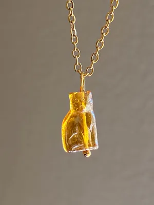 Handmade quality Czech glass cat gold tone stainless steel chain necklace🧡 thumbnail 2