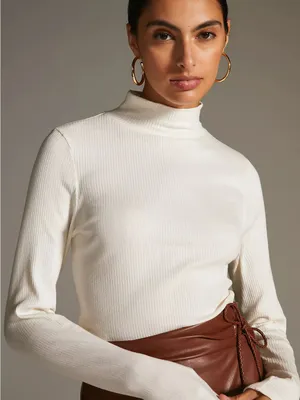 ANTHRO | MAEVE Ribbed Mock Neck Top thumbnail 1
