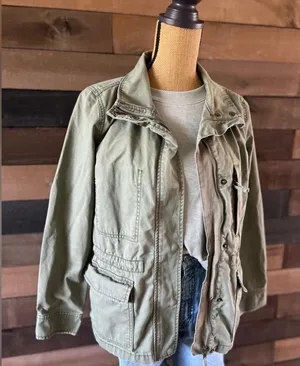 Olive Green Madewell Utility Jacket Zip-Up Multi Pockets thumbnail 5
