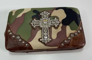 Y2K Camouflage Cross Bifold Wallet Rhinestone Clutch Country Road Cowgirl Grunge thumbnail 1