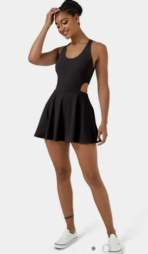 NWT Halara Softlyzero Airy Backless‎ Crisscross Cut Out Dress Black Sz XL thumbnail 5