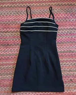 Vtg Byer Too Black Mini Dress White Stripe Cami thumbnail 4
