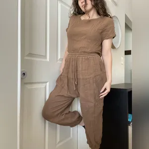 Free People Boho Jumpsuit Open Back Size XS Brown Cotton‎ Gauzy Romper thumbnail 6