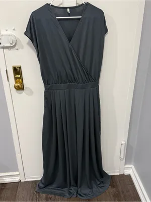 NWOT Halara Grey V Neck Short Sleeve Wide Leg Flowy Waffle Casual Jumpsuit thumbnail 6