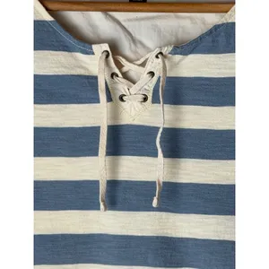 Lauren Ralph Lauren Top Women XS Blue White Lace Up Striped Knit Preppy Coastal thumbnail 7