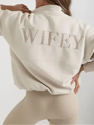 Six Stories Wife Quarter Zip Sweatshirt in Champagne Large thumbnail 2