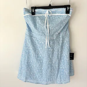 Lulus Precious Babe Light Blue Floral Ribbon Strapless Mini Dress Coquette thumbnail 4