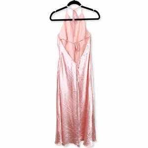 NEW Lulus Magnificence Blush Pink Glossy Satin Backless Halter Maxi Dress Large thumbnail 8