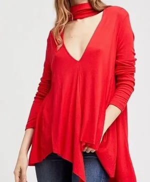 Free People Uptown Turtleneck Cutout Tunic Asymmetrical Shirt Ribbed Medium thumbnail 1