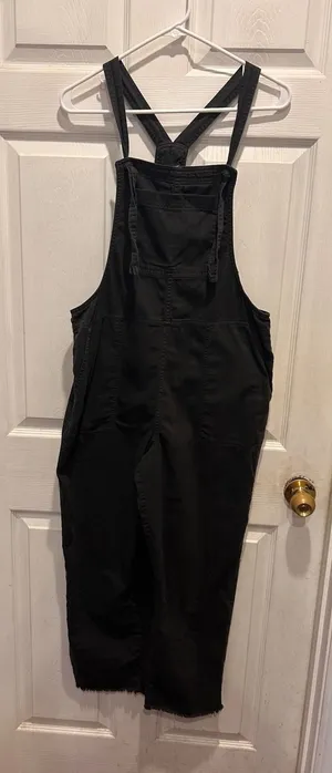 Aerie Werk & Play Twill Overalls Charcoal Gray Cotton Overalls Frayed Hem Size M thumbnail 1