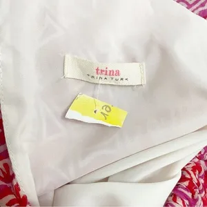 Trina Turk Dress 100% Silk Halter A-Line Mini Red Pink Tribal Print Size Medium thumbnail 6