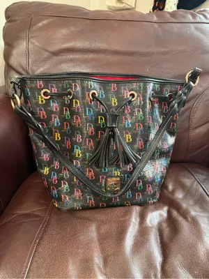 Dooney & Bourke Black Multicolor DB Logo Drawstring Shoulder Bag thumbnail 2