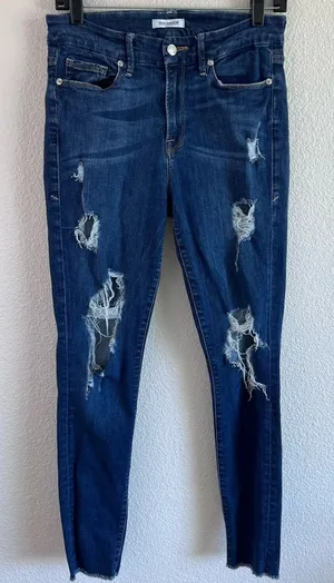 Good American Women's‎ Good Legs Distressed Raw Hem Blue Jeans thumbnail 1