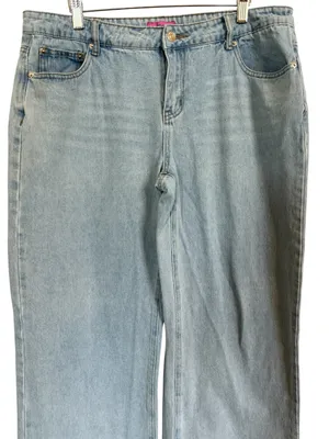 Edikted Baggy Wide Leg Jeans Womens XL Light Wash Distressed Raw Hem Y2K thumbnail 2