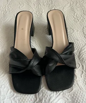 Black Faux Leather Women's Slide Sandals Size 6 thumbnail 1