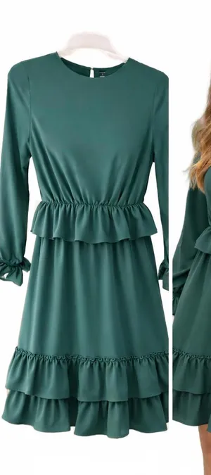 Dark green dress with a ruffle thumbnail 1