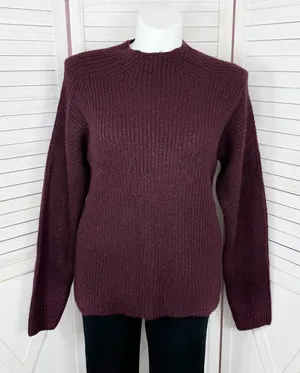 Dip Open Crew Neck Ribbed‎ Knit Wool Blend Sweater Burgundy Red Large thumbnail 1