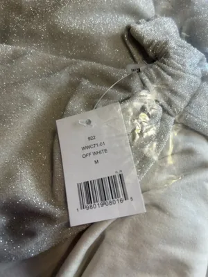 NWT WeWoreWhat Ruched Asymmetrical Knit Maxi Dress Off White Metallic Size M thumbnail 5