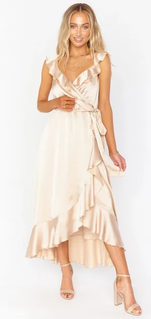 Birdy Grey James Satin Midi Dress in Champagne Small thumbnail 1