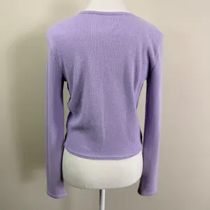 Aerie Lavender Purple Waffle Knit Faux Wrap Long Sleeve Top V-Neck Medium thumbnail 3