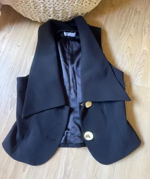 Meshki Black Sleeveless Blazer Vest with Draped Lapel thumbnail 1