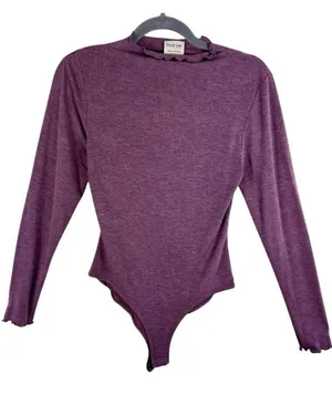 Peach Love Purple Lightweight Soft Stretchy‎ Long Sleeve Bodysuit Size S thumbnail 1