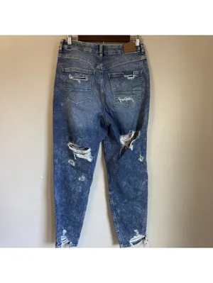 American Eagle Curvy Mom Jeans Size 8 Acid Wash Distressed Ripped High Rise thumbnail 3