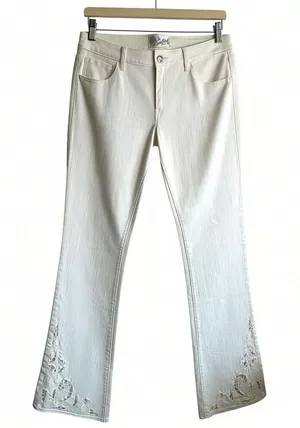 Vintage Seafarer Drake Jeans Sz 31 White Flared Eyelet Embroidered Italy Made thumbnail 1