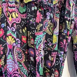 NWT Anthropologie Mini Dress Paisley Vibrant Boho Smocked Collar‎ Med thumbnail 4