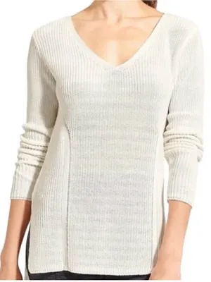 Athleta Women’s Highline Sweater Tunic Cream Size Small V-Neck Knit Casual Fall thumbnail 1