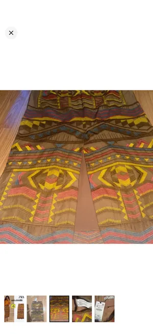 Zara Geometric Embroidered Midi Skirt in Mustard, Pink & Brown thumbnail 5