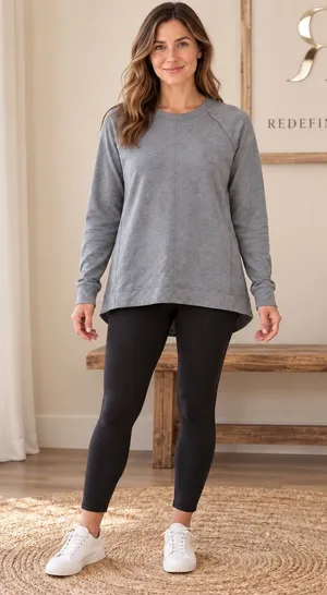 Athleta Purist Sweatshirt Heathered Grey Raglan Center Seam High Low Hem Small thumbnail 1