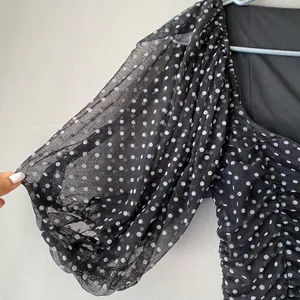 ZARA Polka Dot Ruched Mini Dress M Black‎ thumbnail 4