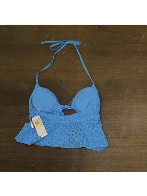 NWT Salt + Cove Crochet Ruffle-Trim Midkini Swim Top SC25089TT Capri Blue M thumbnail 5
