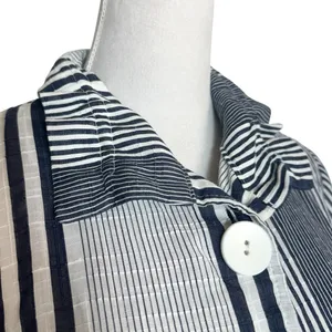 DAMEE Oversized Striped Button Up Shirt Small Wire Collar Blue Lagenlook Artsy thumbnail 4