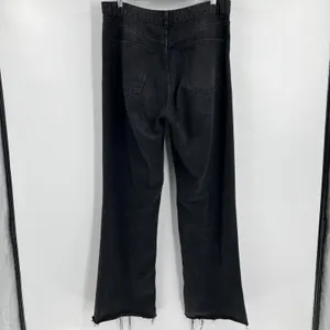 Zara High Rise Waisted Wide Leg‎ Raw Hem Black Denim Jeans Women's Size 14 thumbnail 7